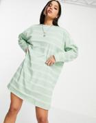 Asos Design Oversized T-shirt Dress In Tonal Sage Stripe-green