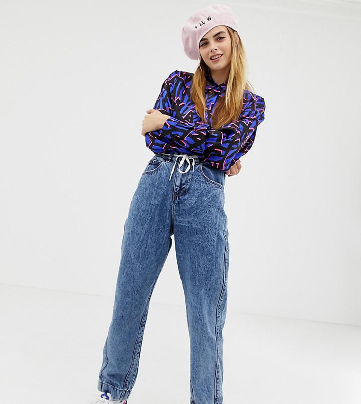 Collusion Mom Jean In Acid Wash With Dropped Pocket Detail - Blue