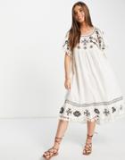 Raga Fatima Embroidered Smock Dress In Cream-white