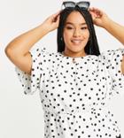 River Island Plus Polka Dot Puff Sleeve Top In Cream-white