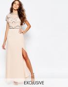 Frock And Frill Embellished Sweetheart Maxi Dress With Thigh Split - Blush Pink