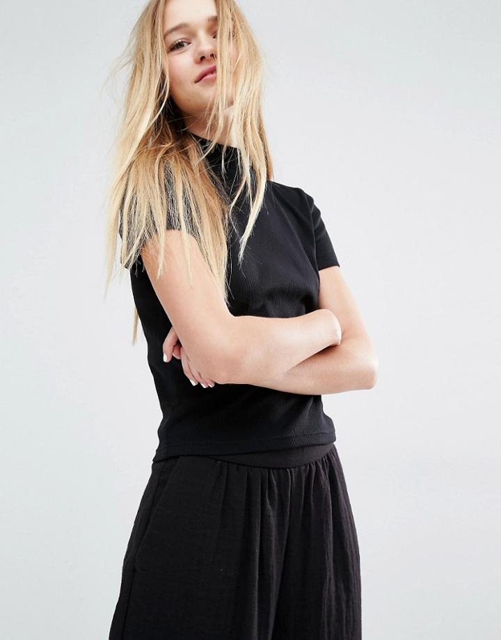 Monki Ribbed Crop Top - Black