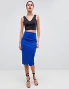 Asos Design Scuba Pencil Skirt With Scallop Hem - Blue