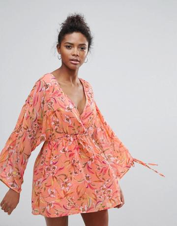 Crescent Floral Print Dress - Pink