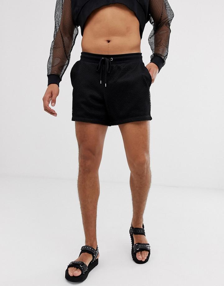 Asos Design Two-piece Jersey Shorts With Mesh Overlay In Black - Black