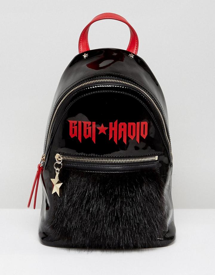 Gigi Hadid Mini Backpack In Patent And Mohair - Black