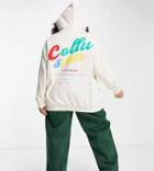 Collusion Plus Oversized Hoodie With Back Print In Ecru-white