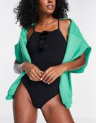 Topshop Crinkle Square Neck High Leg Swimsuit In Black