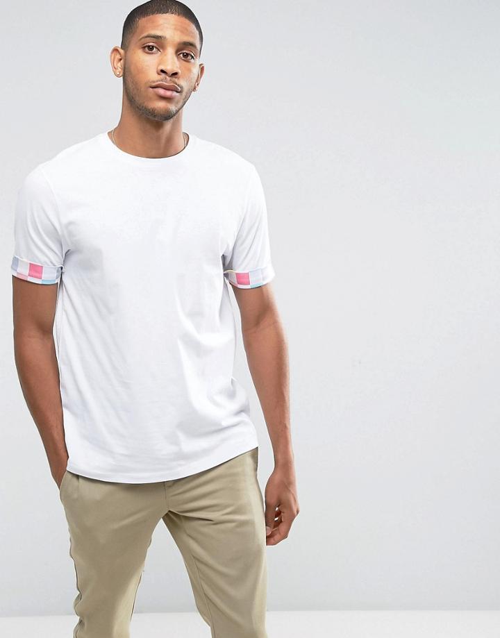Asos Relaxed T-shirt With Pastel Grid Roll Sleeve - White