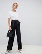 Asos Design Wide Leg Pants With Contrast Stitch - Black