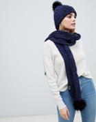 Prettylittlething Chenille Bobble Scarf In Navy - Navy