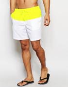 Asos Mid Length Swim Shorts With Neon Panel - Yellow