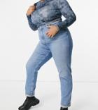 Asos Design Curve High Rise Farleigh 'slim' Mom Jeans In Stonewash-blue