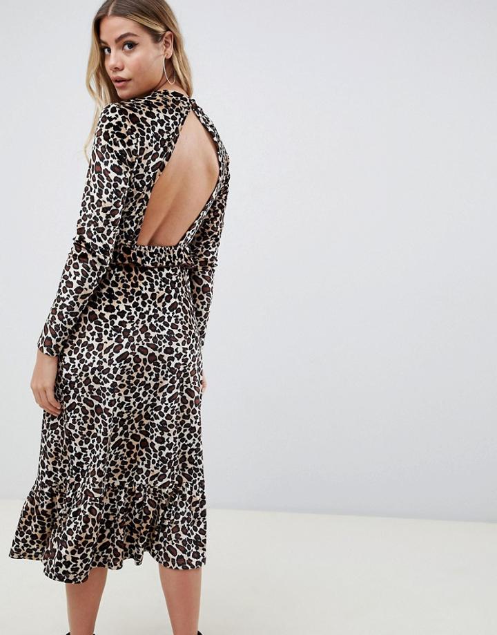 Asos Design Leopard Print Velvet Midi Tea Dress-multi