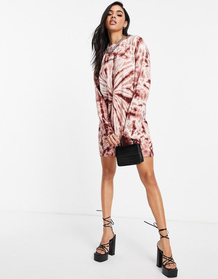 Missguided Oversized T-shirt Dress In Brown Tie Dye-multi