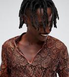 Reclaimed Vintage Inspired Metallic Lace Overhead Shirt - Brown