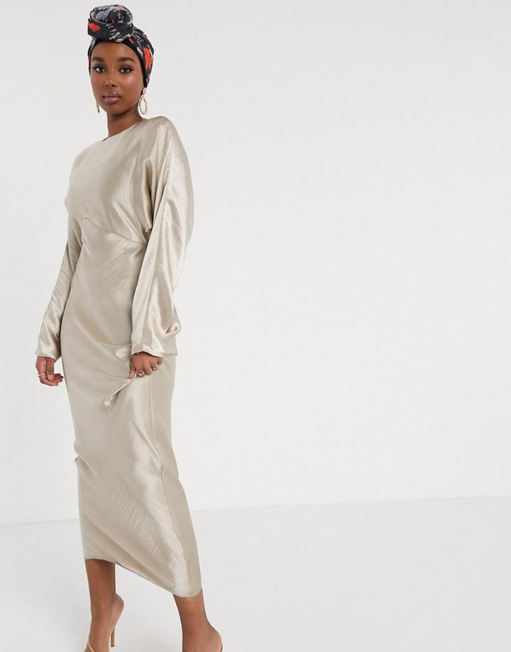 Asos Design Batwing Bias Cut Maxi Dress In Oyster-neutral