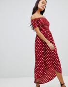 Parisian Polka Dot Off Shoulder Maxi Dress - Red