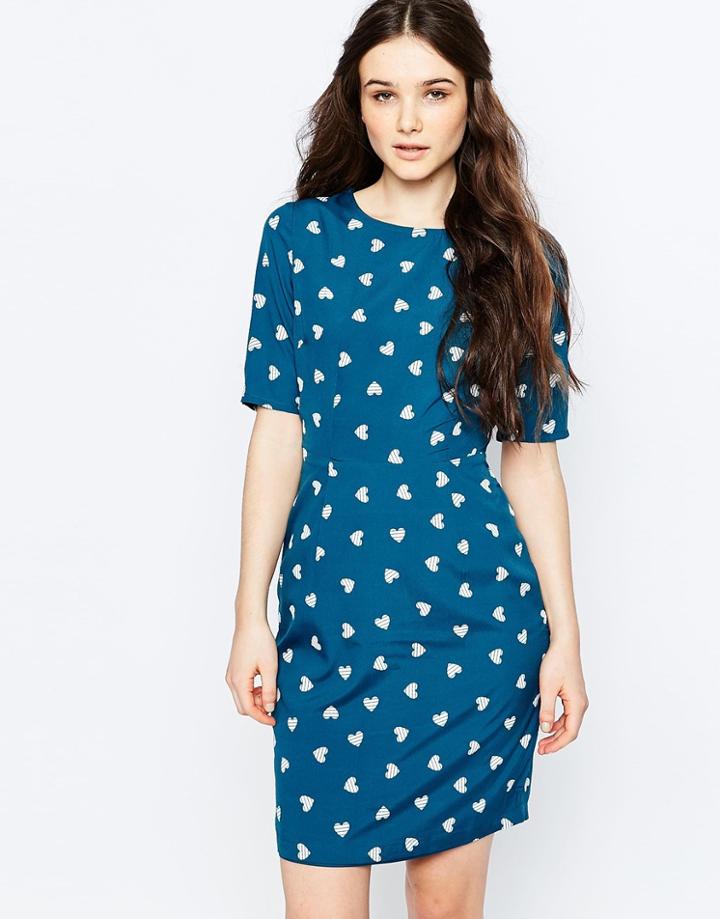Sugarhill Boutique Heart Print Shift Dress - Green
