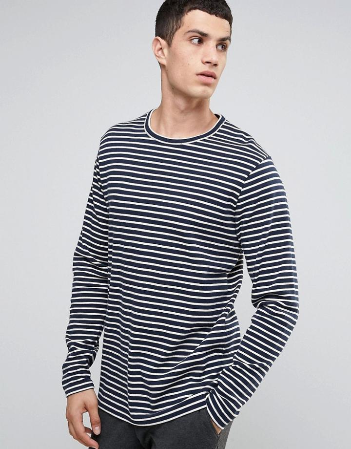 Celio Long Sleeve Breton Striped Top - Navy
