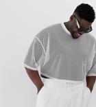 Asos Design Plus Festival Two-piece Oversized Cropped T-shirt With Half Sleeve In Mesh In White - White
