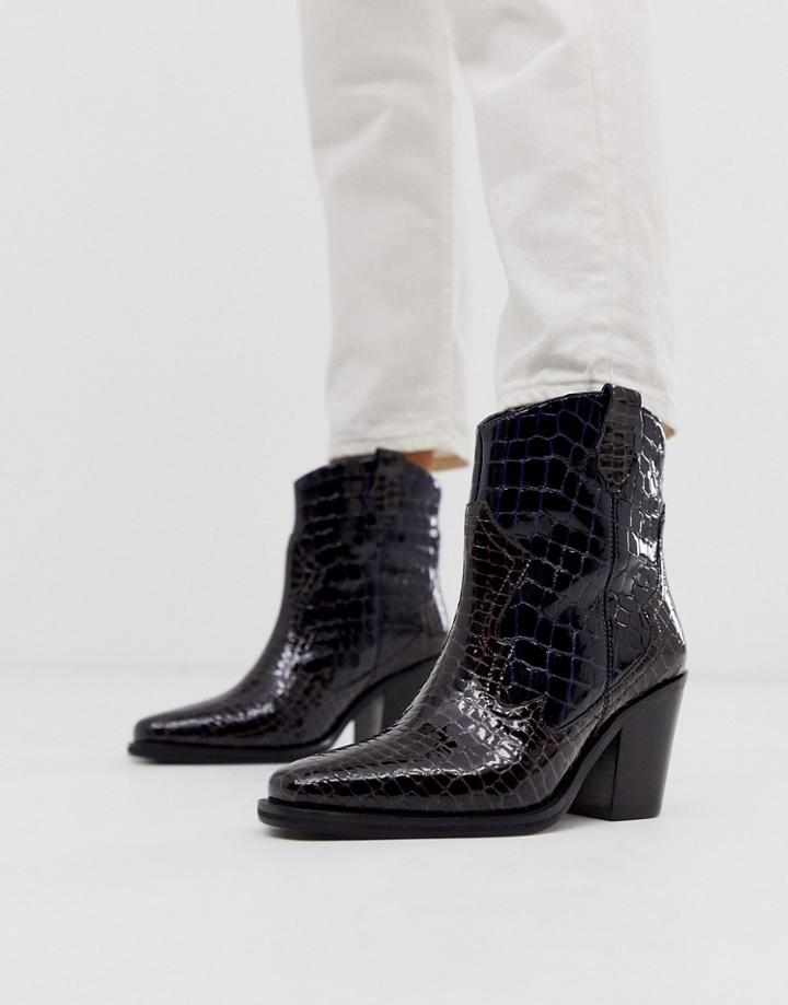 Asos Design Richmond Premium Leather Cowboy Boots In Multi Croc - Multi