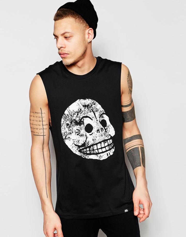 Cheap Monday Tank Muscle Moon Skull Print In Black - Moon Skull
