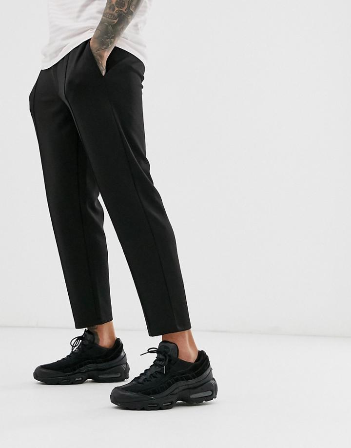 Asos Design Tapered Sweatpants In Scuba Fabric With Pin Tucks & Fixed Hem In Black