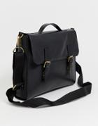 Asos Design Leather Satchel In Black With Double Straps