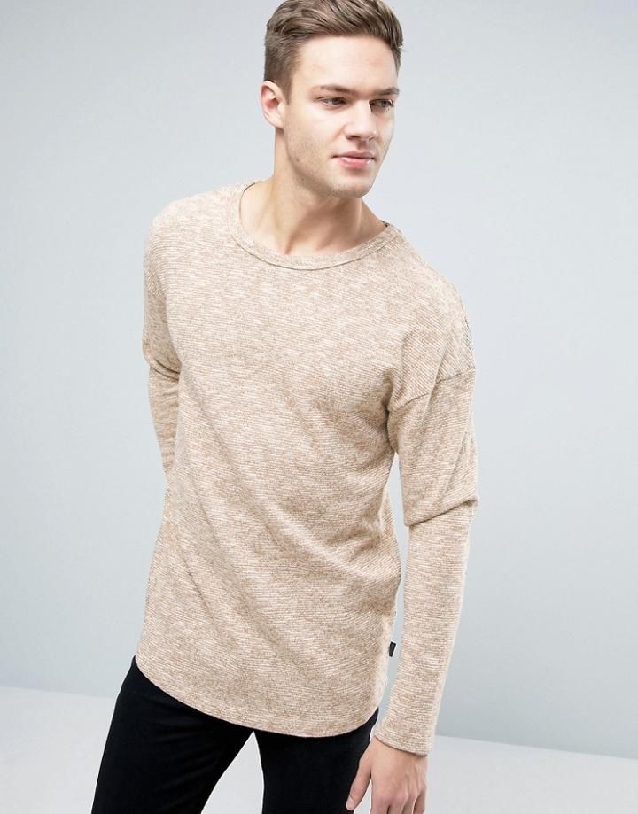 Jack & Jones Originals Longline Knitted Sweater With Curved Hem In Mixed Yarn - Beige