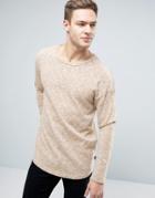 Jack & Jones Originals Longline Knitted Sweater With Curved Hem In Mixed Yarn - Beige