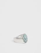 Asos Design Signet Ring With Semi Precious Stone Detail In Silver Tone - Silver