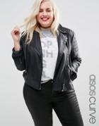 Asos Curve Ultimate Biker Jacket With Piped Detail - Black