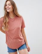 Asos Design Boxy T-shirt With Curve Hem In Linen Mix In Rust - Purple