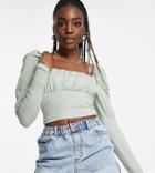 Asos Design Tall Square Neck Ruched Bust Long Sleeve Top In Sage Green