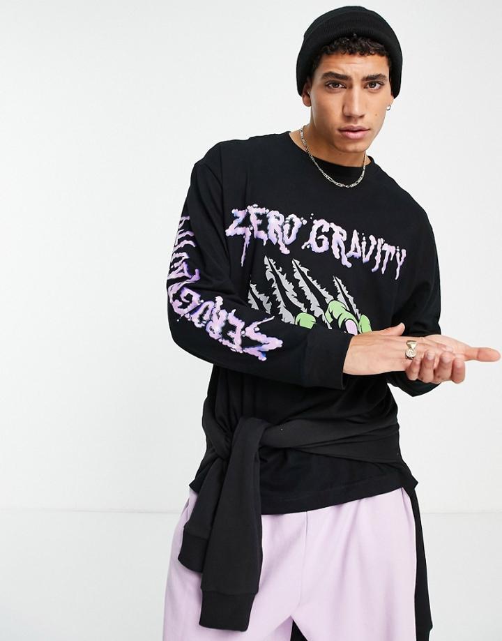 Weekday Oversized Printed Long Sleeve T-shirt In Black