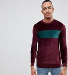 Asos Design Tall Muscle Sweatshirt With Velour Stripes - Red