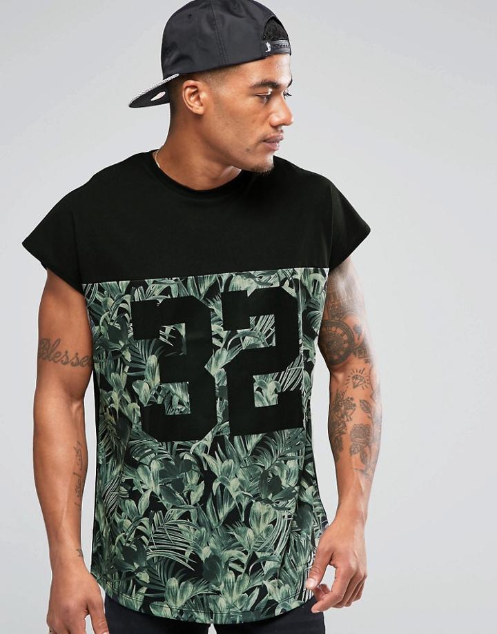 Asos Oversized Sleeveless T-shirt With Number And Leafy Floral Print - Multi