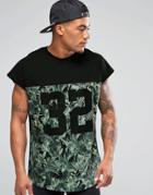 Asos Oversized Sleeveless T-shirt With Number And Leafy Floral Print - Multi