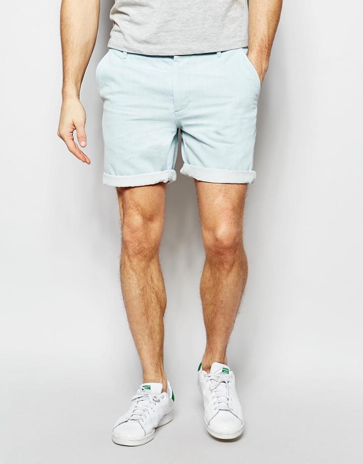 Asos Denim Chino Shorts In Stretch Slim Bleach Blue - Bleach Blue