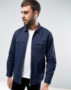 Brave Soul Long Sleeve Zip Through Shirt - Navy