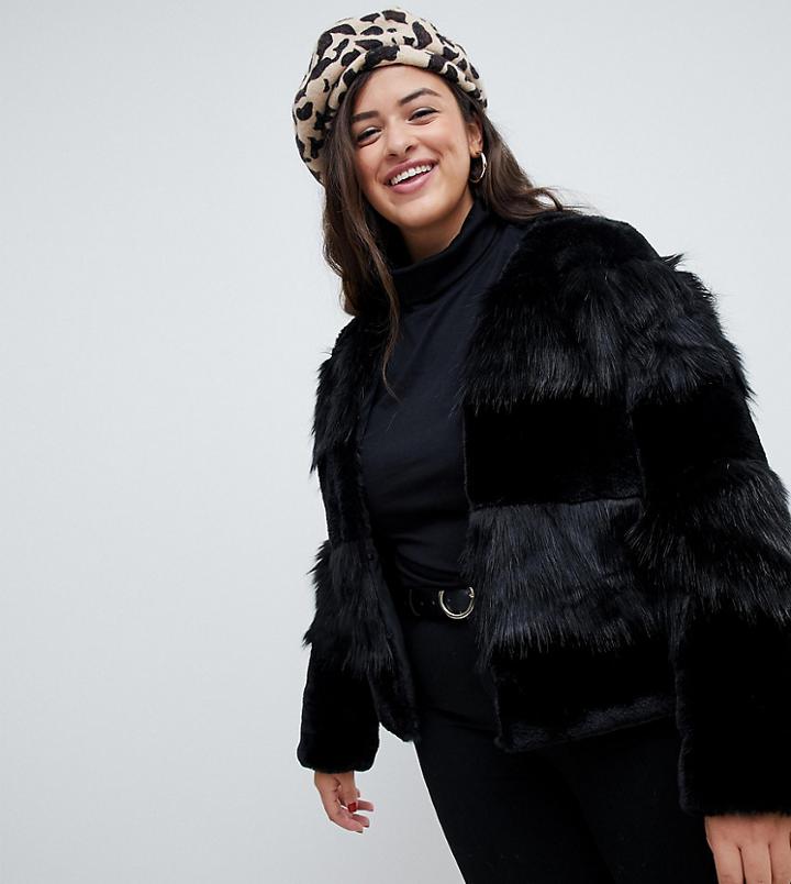 Vero Moda Curve Short Faux Fur Jacket - Black