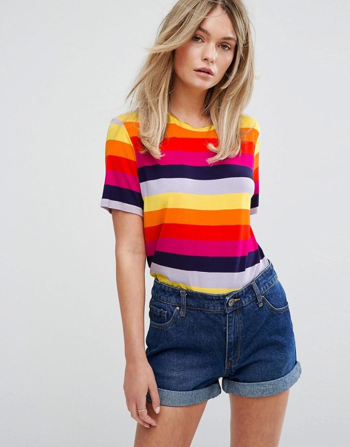 Warehouse Rainbow Stripe Print Tee - Multi