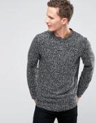 Selected Homme Crew Neck Sweat With Flecked Marl Detail - Black