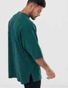 Asos Design Oversized T-shirt With Side Split In Green - Green