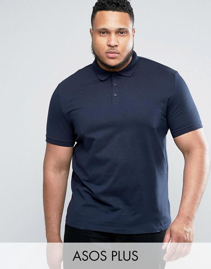 Asos Plus Polo Shirt In Navy - Navy