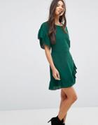 Missguided Chiffon Frill Sleeve Mini Dress - Green