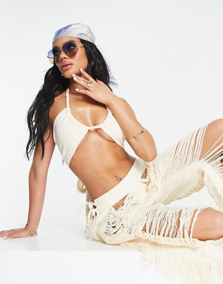 Thrifts + Threads Twist Multiway Crop Top With Tie Detail In Cream-white