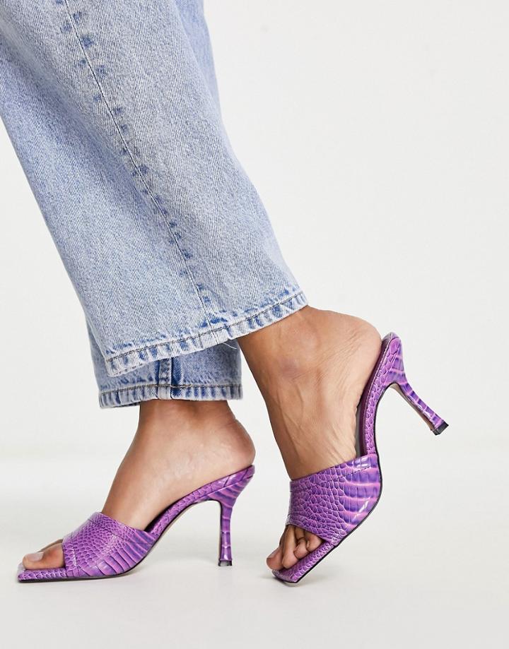 Asos Design Harvey Mid Heeled Mule Sandals In Purple Croc