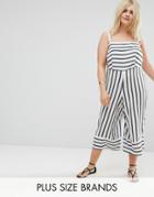 New Look Plus Stripe Jumpsuit - White